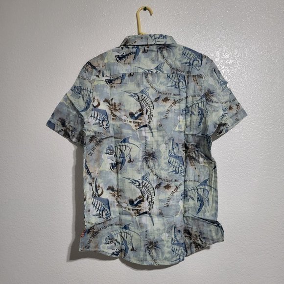 Margaritaville Men's Short Sleeve Perfect Weather Blue Button Front Shirt - Picture 6 of 6